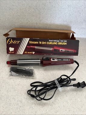 Oster Dual Voltage 120/240 Steam ‘N Dri Hair Curling Brush Open Box Vtg 1984